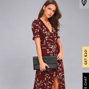 Lulus floral burgundy wrap dress